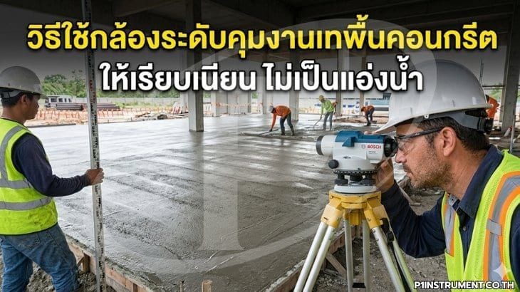 วิธีใช้กล้องระดับคุมงานเทพื้นคอนกรีต ไม่เป็นแอ่งน้ำ