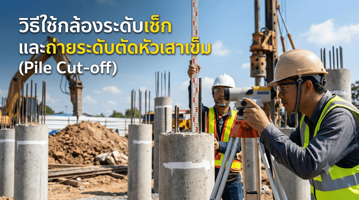 วิธีใช้กล้องระดับตัดหัวเสาเข็ม (Pile Cut-off Level) สำหรับงานฐานราก