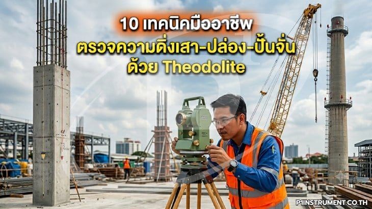 10 เทคนิคมืออาชีพ ตรวจความดิ่งเสา-ปล่อง-ปั้นจั่นด้วย Theodolite