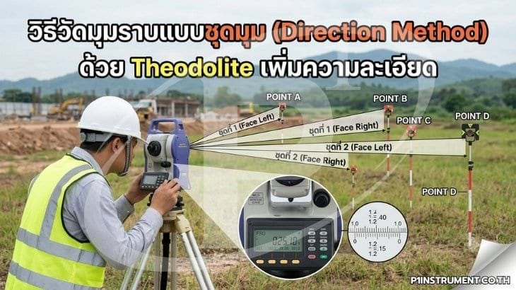วิธีวัดมุมราบแบบชุดมุม (Direction Method) ด้วย Theodolite เพิ่มความละเอียด
