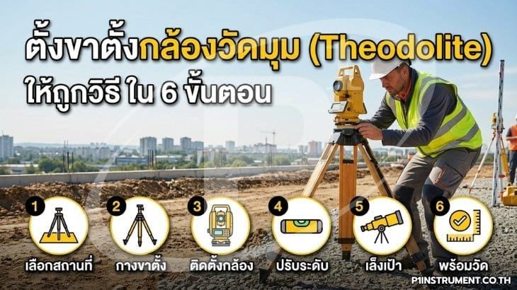 ตั้งขาตั้งกล้องวัดมุม (Theodolite) ให้ถูกวิธี ใน 6 ขั้นตอน