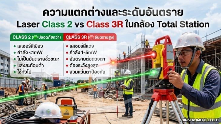 ความต่างและระดับอันตราย: Laser Class 2 vs Class 3R ในกล้อง Total Station