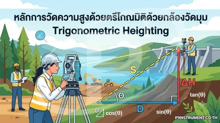 หลักการวัดความสูงด้วยตรีโกณมิติด้วยกล้องวัดมุม (Trigonometric Heighting)