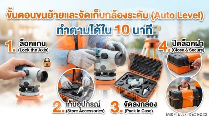 ขั้นตอนขนย้ายและจัดเก็บกล้องระดับ (Auto Level) ทำตามได้ใน 10 นาที