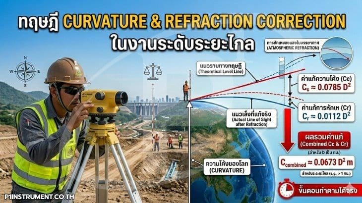 ทฤษฎี Curvature & Refraction Correction ในงานระดับระยะไกล